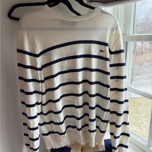 Vineyard Vines White and Navy Striped Crewneck Sweater